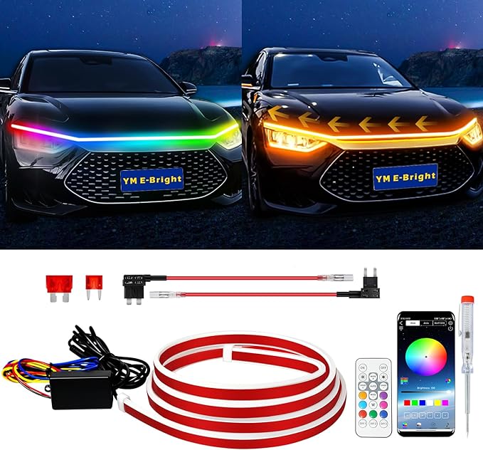 RGB Hood Light Strip with Sequential Turn Signal Indicator Function Waterproof by YME-Bright