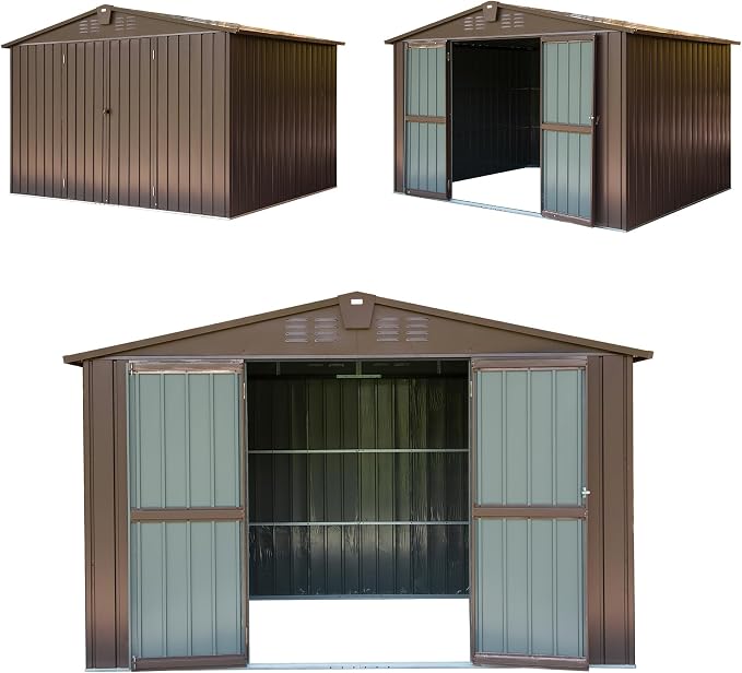 Domi Outdoor 10' x 8' Storage Shed, Metal Steel Utility Tool Shed Storage House - Image 6