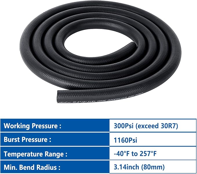 LokoCar 5/16" ID Fuel Hose Line Push Lock NBR Rubber SAE 30R7 300PSI 5ft Black - Image 6