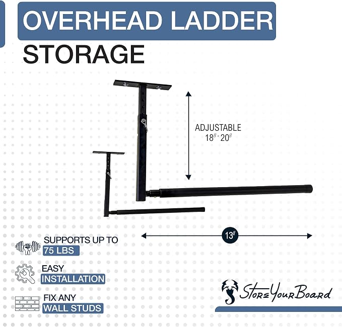 StoreYourBoard Adjustable Ceiling Rack – Hi Port 2 Garage Ceiling Ladder Hanger - Image 3