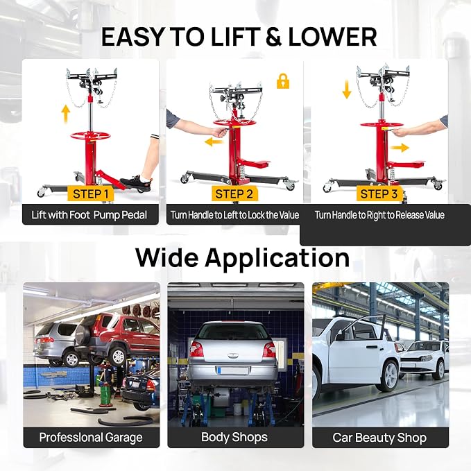TUFFIOM Transmission Jack, 1100 lbs 1/2Ton Hydraulic 2-Stage High Lift Vertical - Image 7