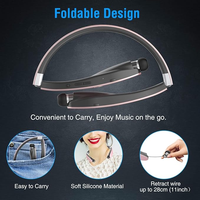 AMORNO Foldable Bluetooth Headphones Wireless Neckband Headset - Image 4