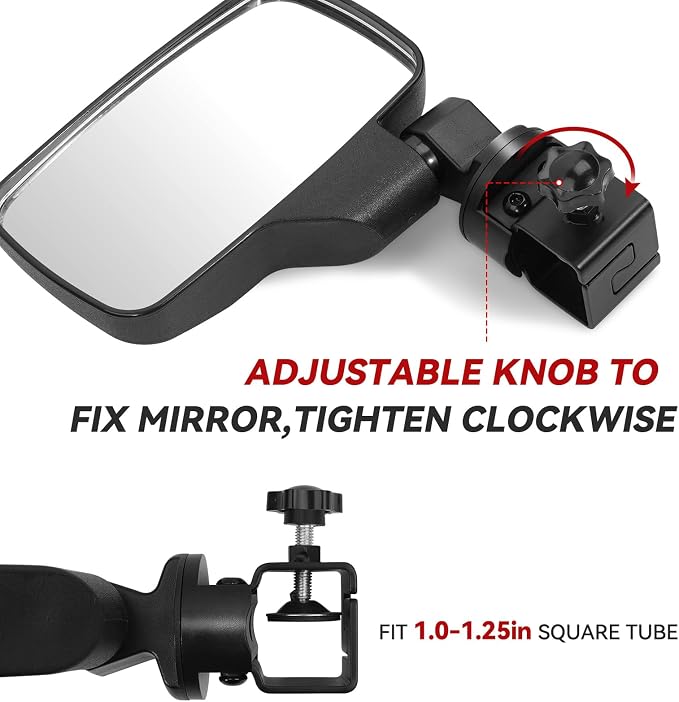 Upgraded Golf Cart Side Mirrors Full Package Tube&No Drilling, Fit - Image 2