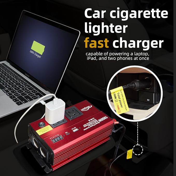 TWING Car 1000w Inverter, 12v DC to 110v Power Inverters - Image 4
