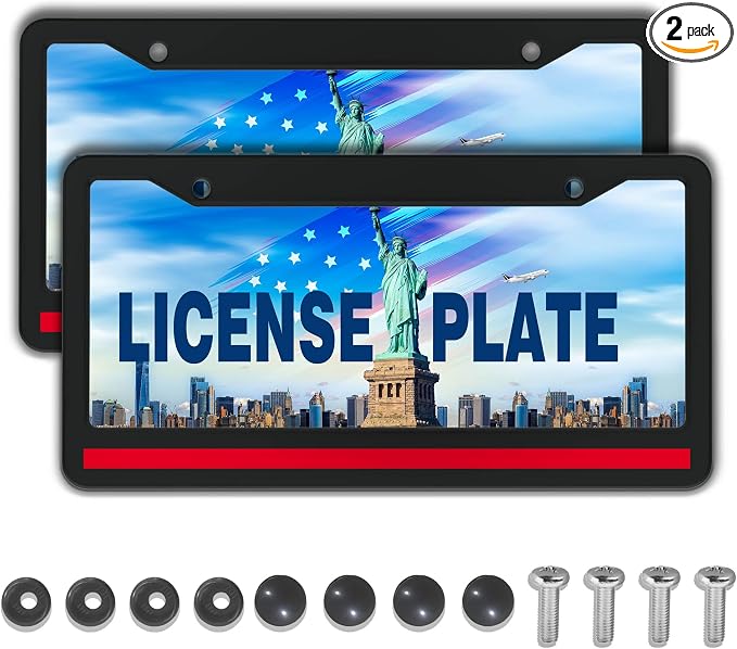License Plate Cover Black and Red License Plate Frames Firefighter Red Line by Unknown