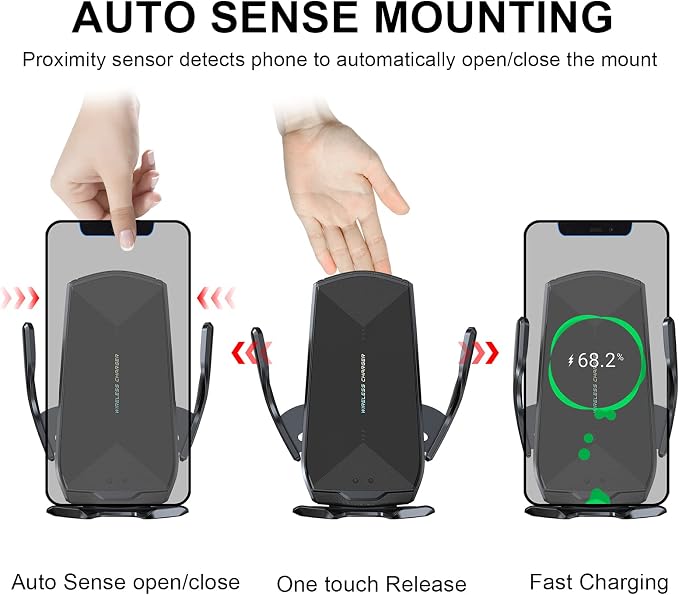 Wireless Car Charger Mount, 15W Qi Fast Charging Auto-Clamping Cell Phone Car - Image 2