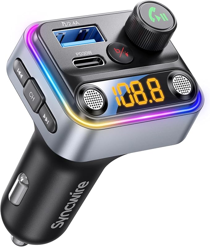Syncwire Bluetooth 5.4 FM Transmitter Car Adapter 42W Wireless FM Radio Music by SYNCWIRE