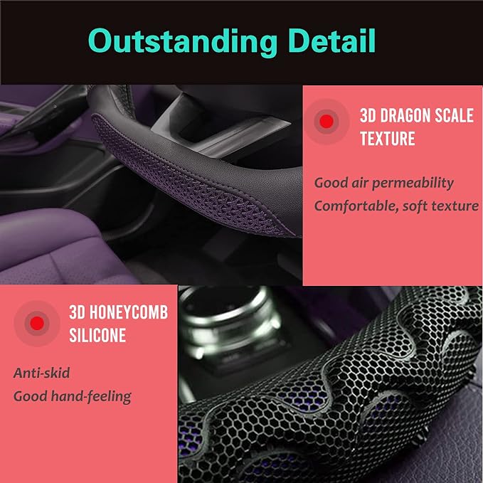 PINCTROT D Shaped 14.5-15 Inch Steering Wheel Cover Great Grip - Image 3