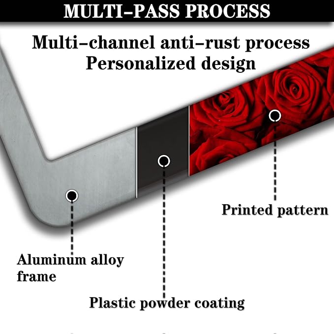 License Plate Frame Red License Plate Protector American Rose Red Rose Flower - Image 5