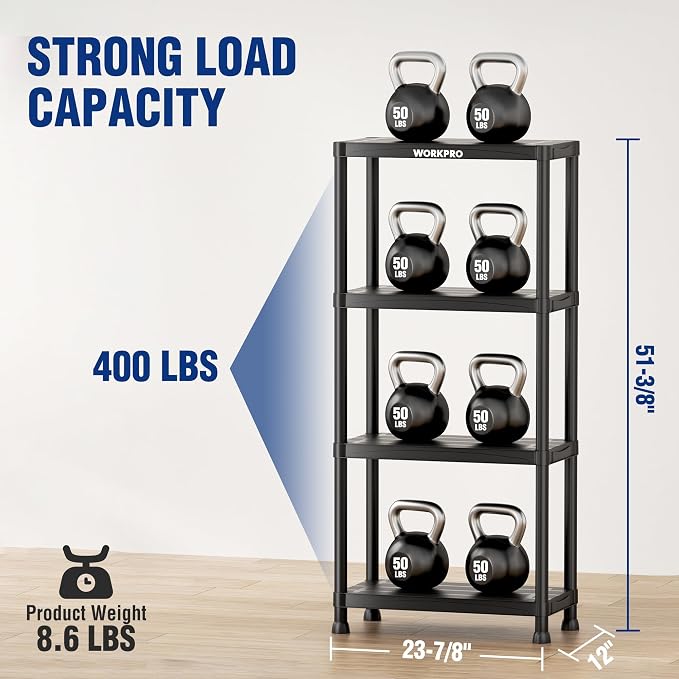WORKPRO 4-Tier Plastic Storage Shelves, 400lb Capacity Shelving Unit, 51.4" H x - Image 3