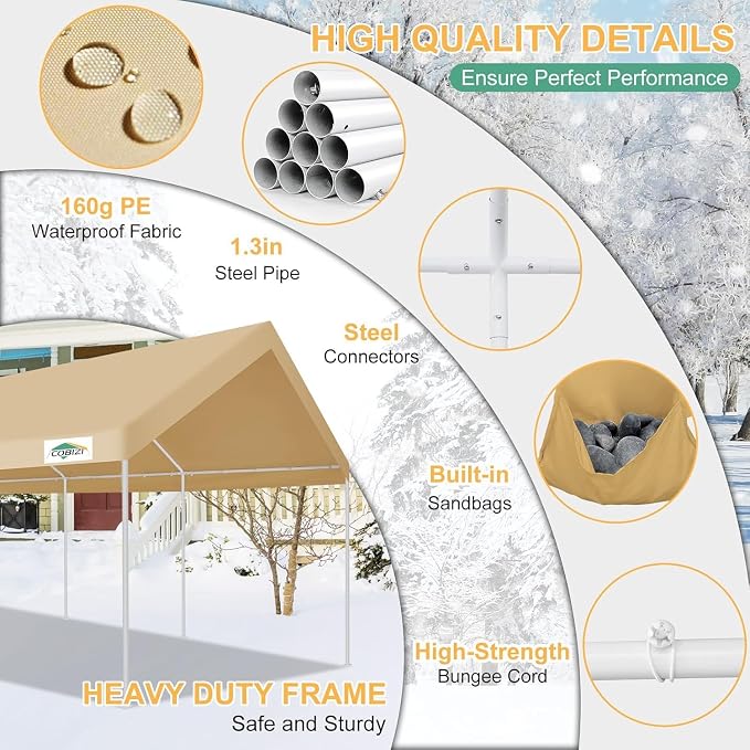 COBIZI 12x20ft Carport Heavy Duty, Portable Car Garage Outdoor Party Tent - Image 3