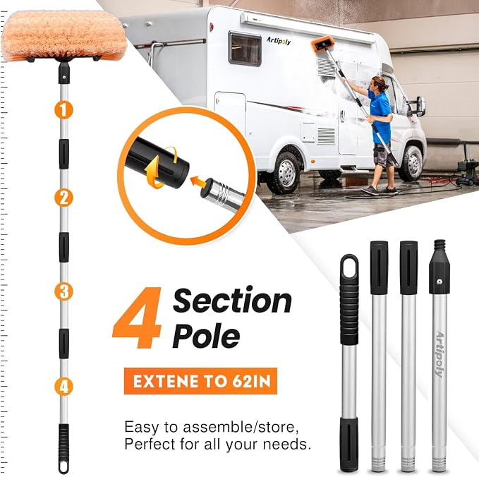 65" Car Wash Brush with Extension Pole, Car Wash 12" Dip Soft Five-Sided Brush - Image 3