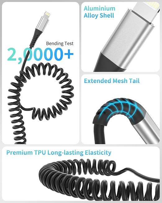 Coiled USB C to Lightning Cable - Image 4