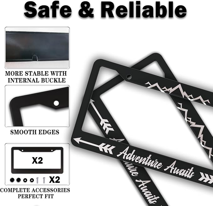 License Plate Frames Black and White Custom License Plate Frame Adventure - Image 4