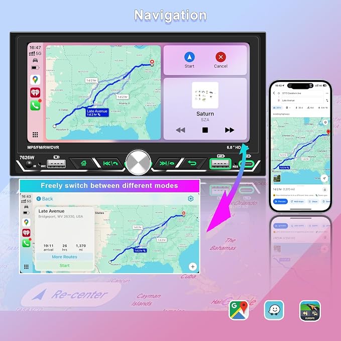 Wireless Apple CarPlay, Double Din Car Stereo, FM AM Car Radio, HD 1280*600 - Image 3