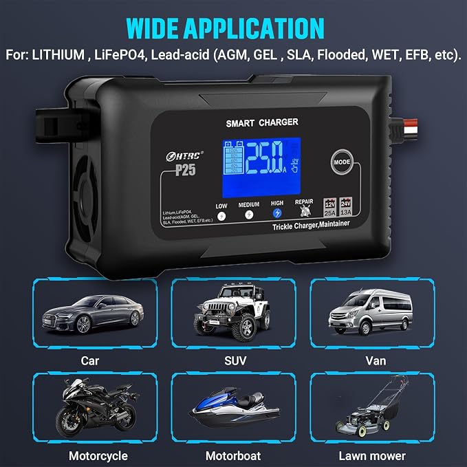 25Amp Lithium Battery Charger, 12V and 24V Lead-Acid Battery Charger, Battery - Image 8