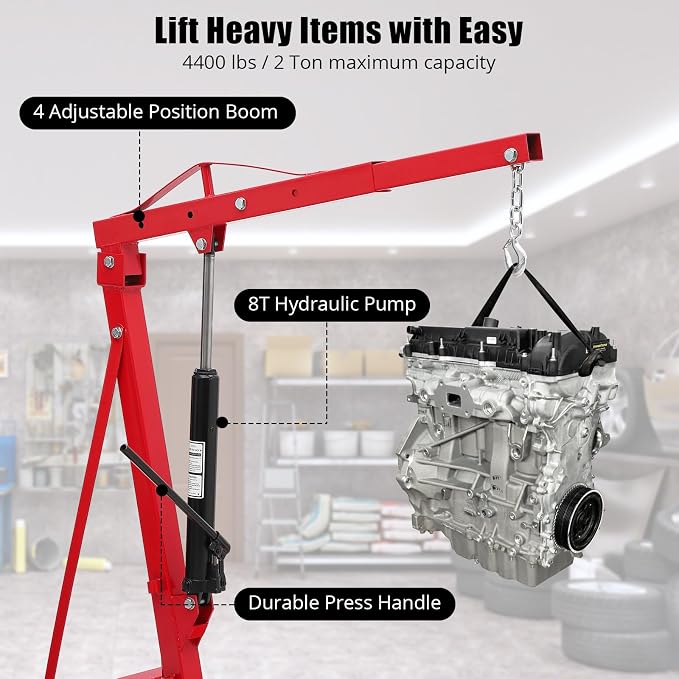 2 Ton Hydraulic Engine Hoist, 4400LBS Folding Cherry Picker Engine Hoist Lift - Image 4