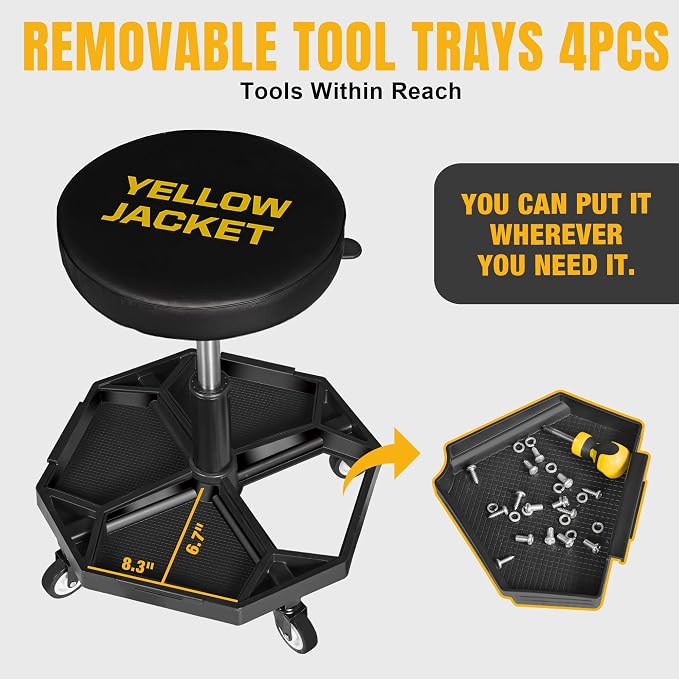 YELLOW JACKET Rolling Garage Seat Adjustable Pneumatic Shop Creeper Seat 300Lbs - Image 2