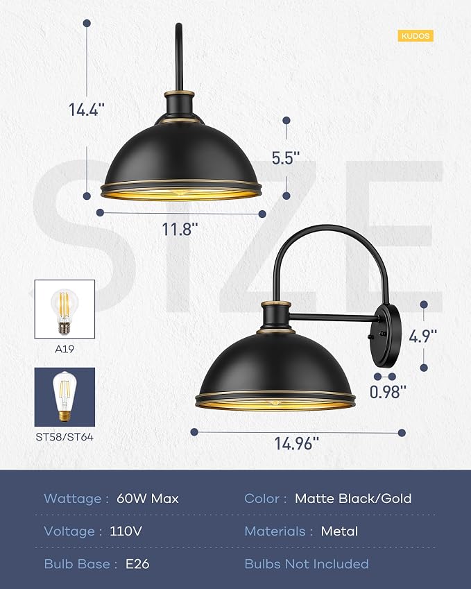 kudos Exterior Gooseneck Barn Light, Farmhouse Black Outdoor Wall Light - Image 2