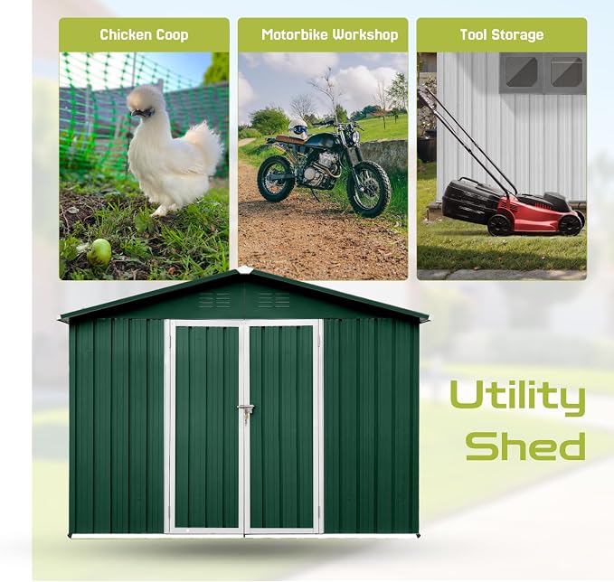 10 x 8 FT Outdoor Storage Shed, Metal Garden Tool Shed - Image 8