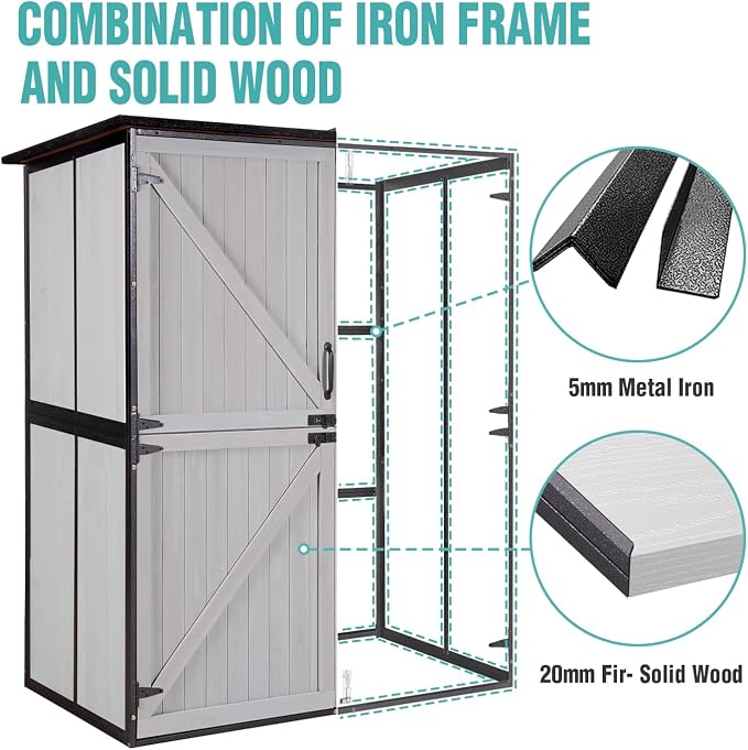 Outdoor Storage Cabinet with Adjustable Shelves, Large Metal Frame Garden Shed - Image 2