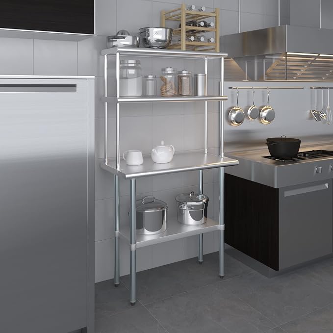 Amgood Stainless Steel Work Table Double Tier Overshelf | Metal Kitchen Prep - Image 8