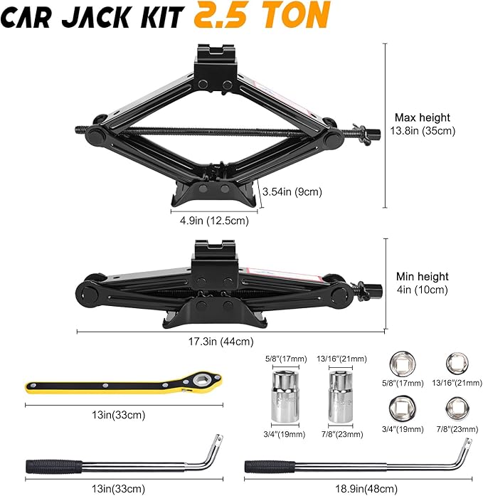 Car Jack Kit Scissor Jack for Car 2.5 Ton Tire Jack Tool Kit Universal Car - Image 2