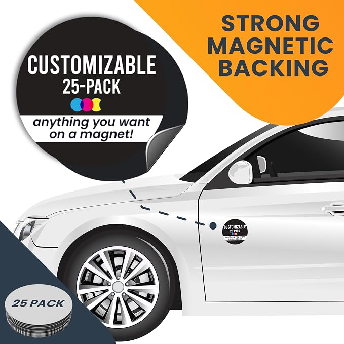 Magnet Me Up Customizable 30 Mil Round Magnet- 5”, 25 PK Weatherproof Car Magnet - Image 2