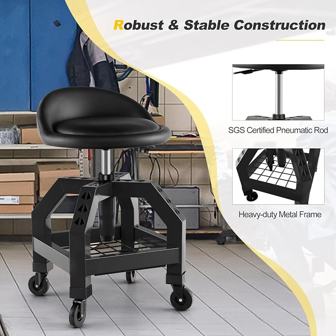 Goplus Rolling Garage Stool, 22.5”-27.5” Adjustable Mechanic Chair - Image 8