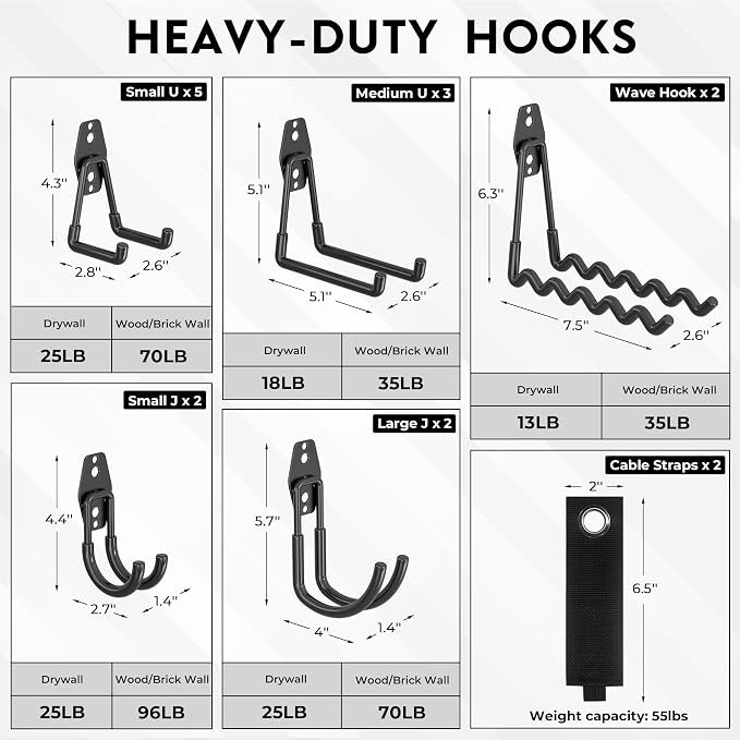 BONTEC 16 Pack Heavy Duty Garage Hooks, Steel Wall Mount - Image 2
