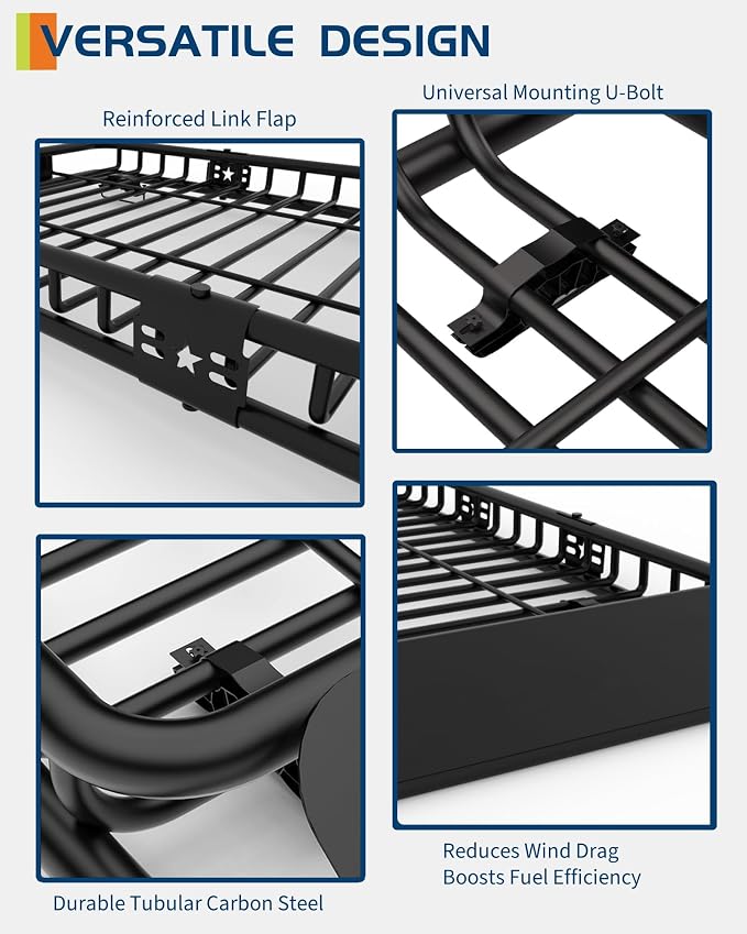 51" x 36" Universal Roof Rack Basket, 200 Lbs Capacity Rooftop Cargo Carrier - Image 2