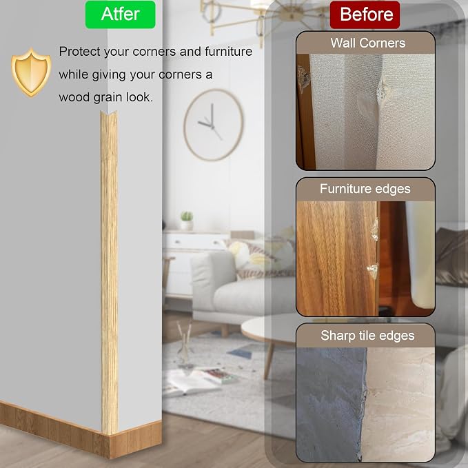 6 Pcs 49" Wall Corner Protector Trim, Oak Wood Grain Edge Strip - Image 4