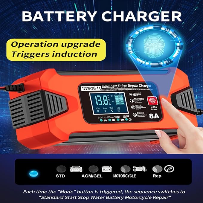 ZiYiJuan 8-Amp Smart Car Battery Charger and Maintainer, 12V/24V Automatic - Image 3