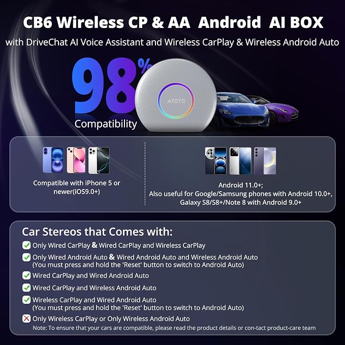 CB6 CarPlay AI Box & Android AI Box, Wireless CarPlay/AndroidAuto Adapter - Image 7