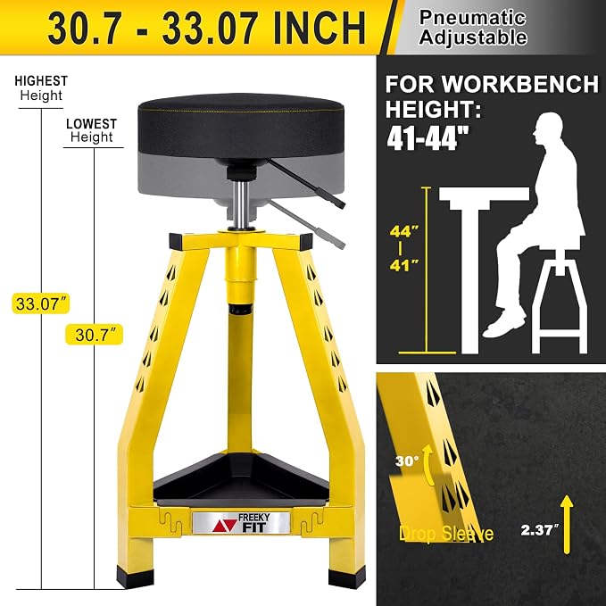 Adjustable Tall Shop Stool, Mechanic Garage Bar Stool Chair, Work Metal Chair - Image 2