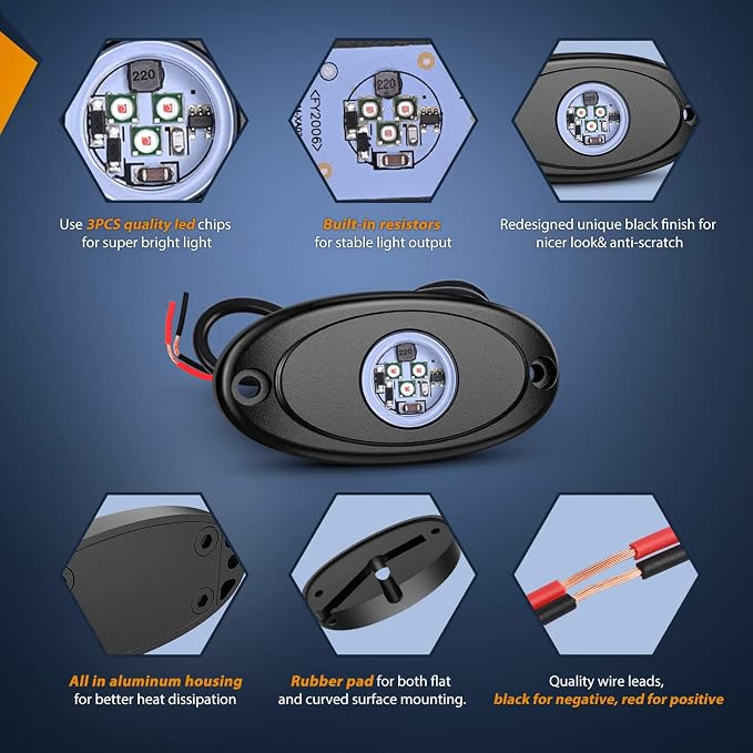 Nilight LED Rock Light 4PCS Underglow Wheel Well Pods Waterproof Exterior - Image 3