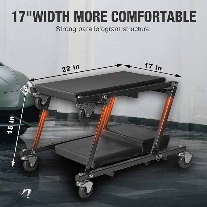 Torin 2-in-1 Foldable Garage Shop Creeper, 300 lbs Capacity, 6 Wheels - Image 3