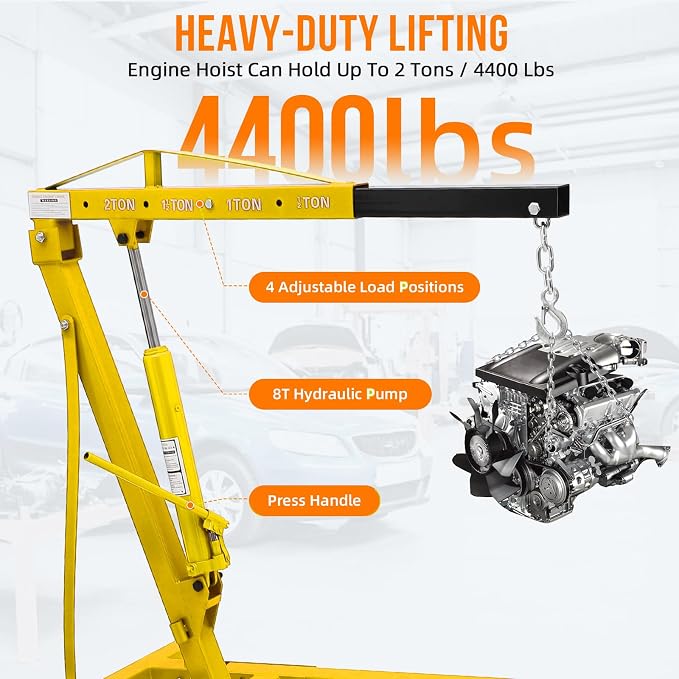 2 Ton Engine Hoist, 4000 Lbs Heavy Duty Folding Cherry Picker Engine Lift - Image 2