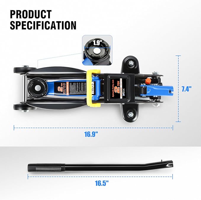 DNA MOTORING Low Profile Hydraulic Trolley Service/Floor Jack, 2 Ton Capacity - Image 4