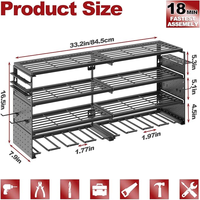 Power Tool Organizer Wall Mount, 4 Tier Tool Storage Rack - Image 2
