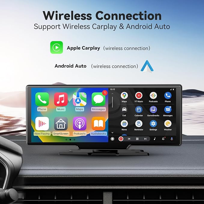10.26" HD Wireless Car Stereo for Carplay & Android Auto, Portable Touch Screen - Image 2