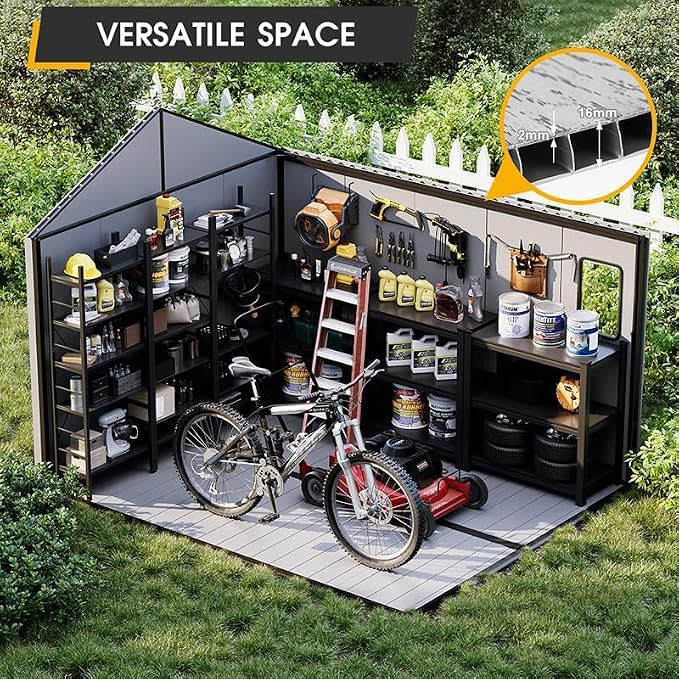 8 x 10 FT Plastic Tool Shed, All-Weather Outdoor Garden Tool Shed - Image 4