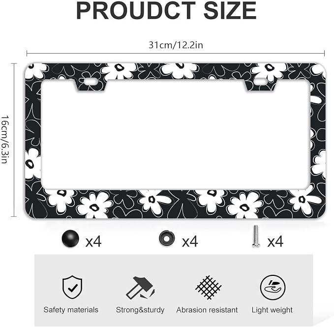 Black and White Flowers License Plate Frames - Image 4