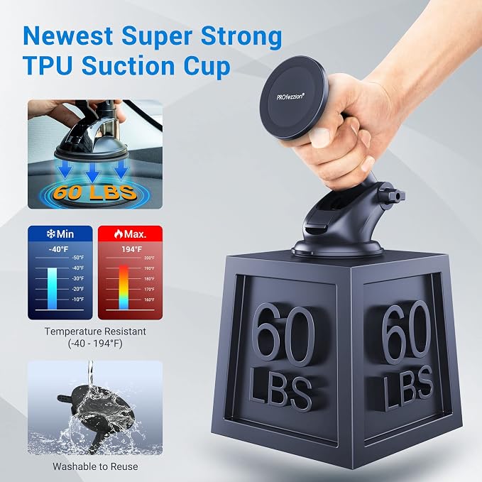 PROfezzion Suction Cup & Vent Clip Combo Magnetic Phone Holder Compatible - Image 5