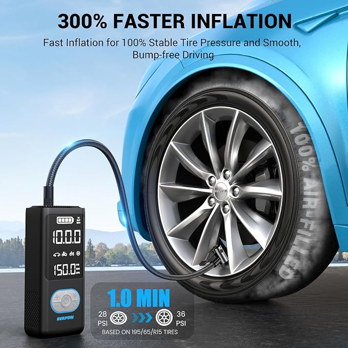AVAPOW AP18 Tire Inflator Portable Air Compressor, 300% Faster 150 PSI Cordless - Image 2