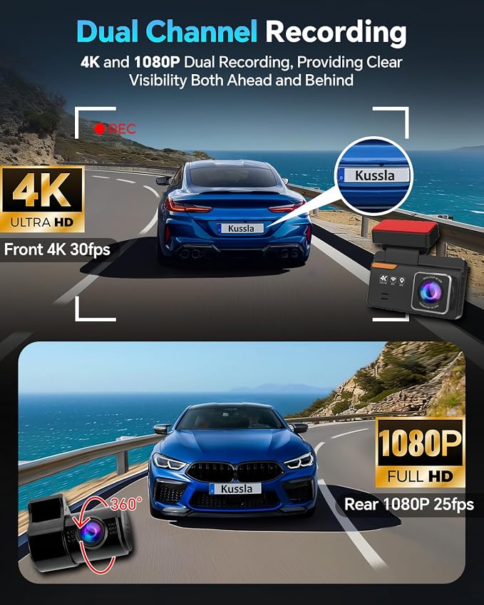Dash Cam Front and Rear 4K+1080P, Dash Camera - Image 2