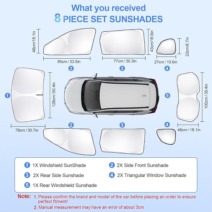 8pcs Car Window Shades for Nissan Rogue 2014-2020 Accessories, Windshield Side - Image 7