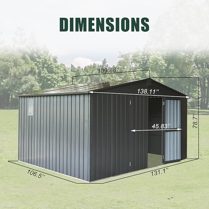 Domi Outdoor Storage Shed 11' x 9', Metal Steel Utility Tool Shed Storage House - Image 7
