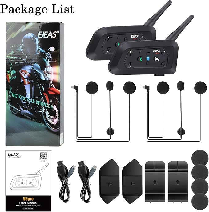 V6 Pro Motorcycle Helmet Bluetooth Intercom Headset 1200M 2 People Full Duplex - Image 6