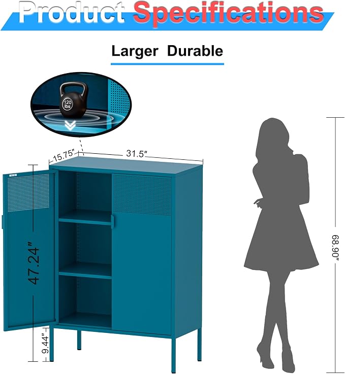 2 Mesh Door Metal Cabinet with Adjustable Shelves, Metal Storage Cabinet - Image 2